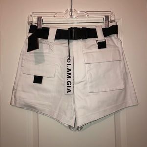 i am gia white buckle shorts
